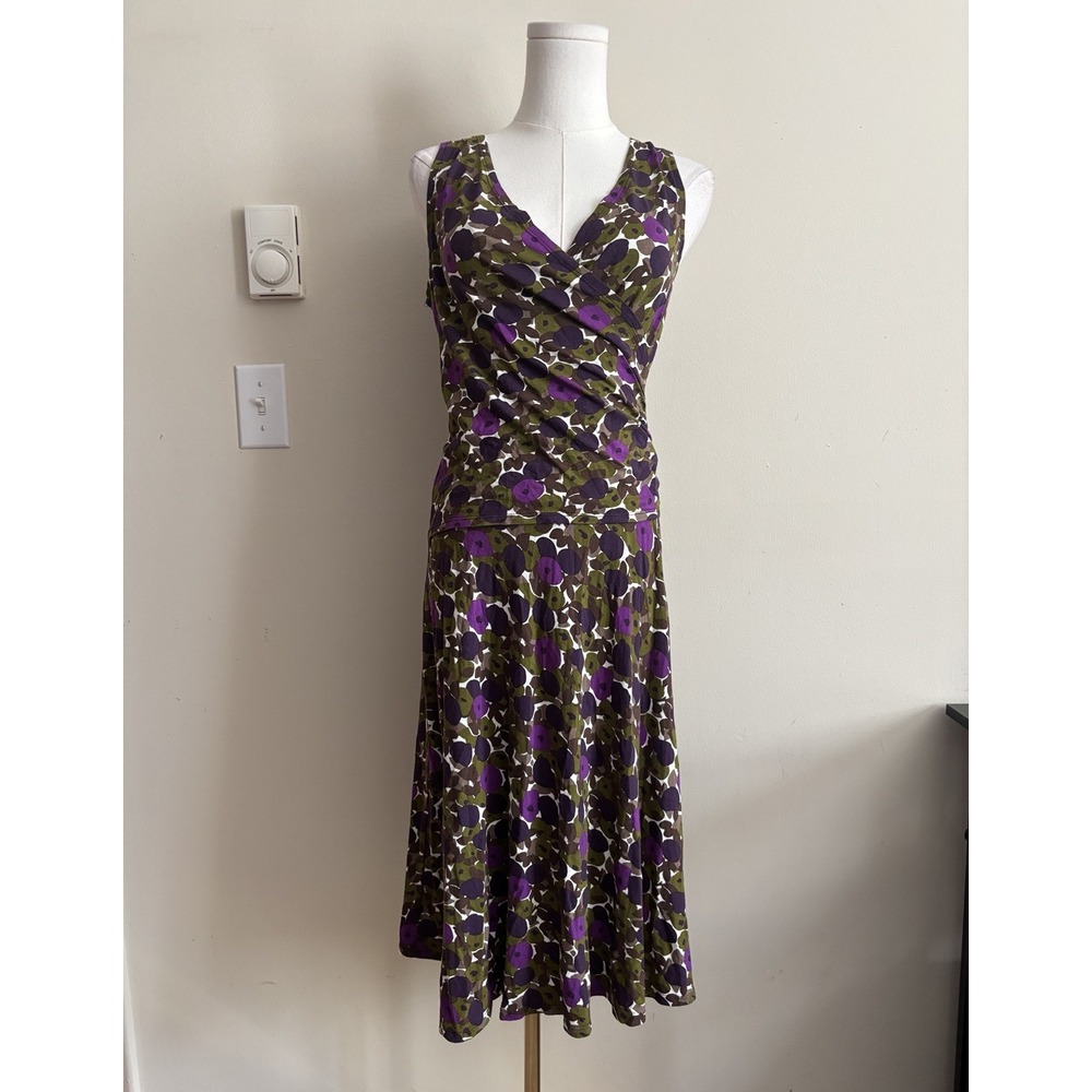 Salaam Dress Womens 8 Medium Floral Bohemian Faux Wrap V Neck Purple Green Artsy